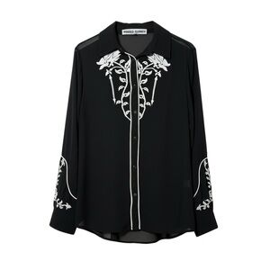 Rodeo Quincy Black Embroidered Button-Up Blouse
